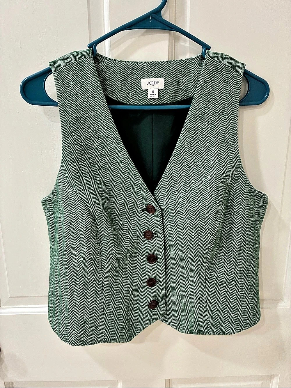 J.Crew Herringbone Button-Front Vest Green & White Size 6